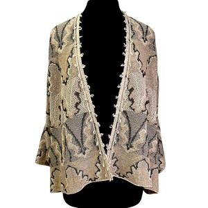 Free People Womens Intarsia Knit Open Front Cardigan Beige Black Geometric M